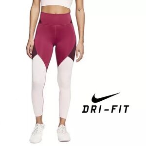 Nike One Dri-FIT Mid-Rise Leggings Gym Training Pink Maroon Womens